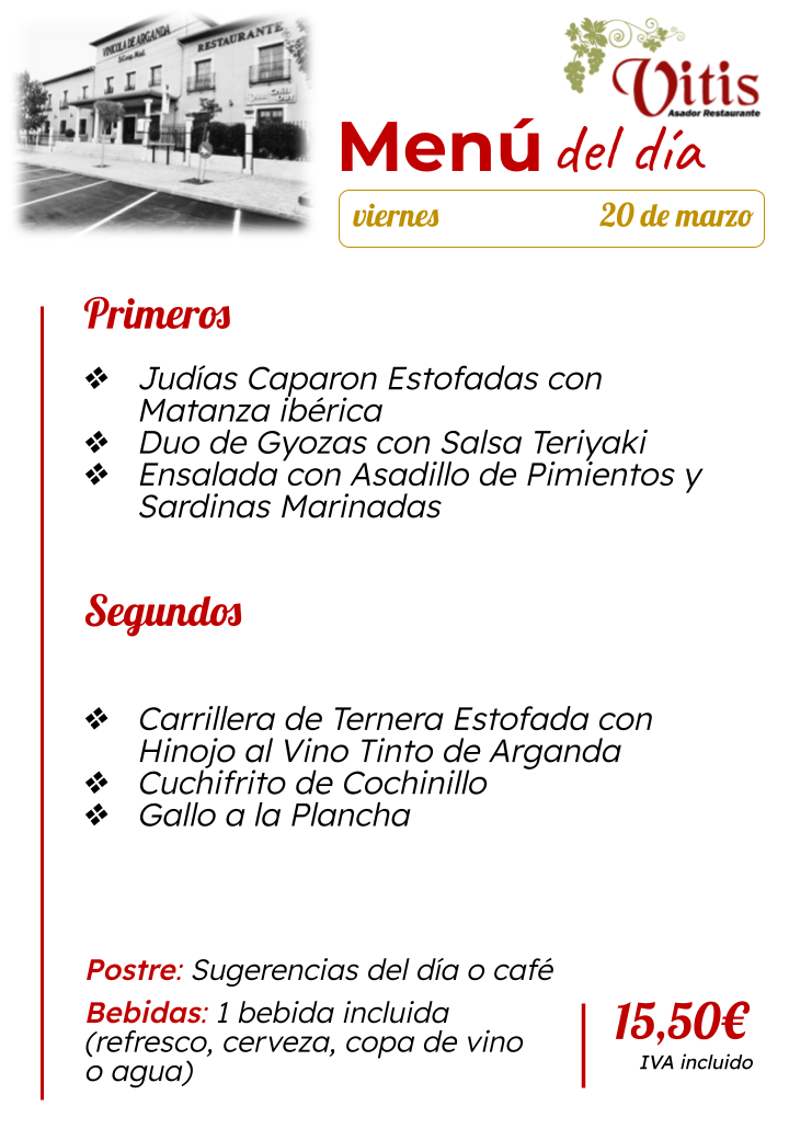 menu diario restaurante asador