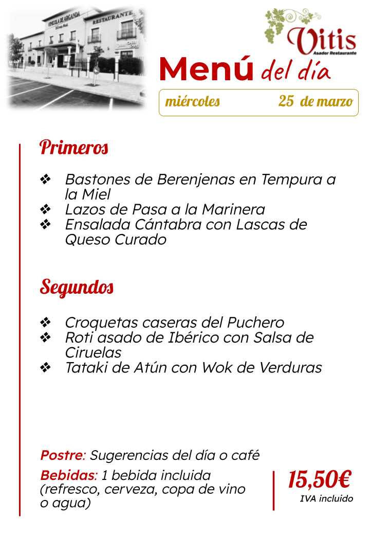 menu diario restaurante asador