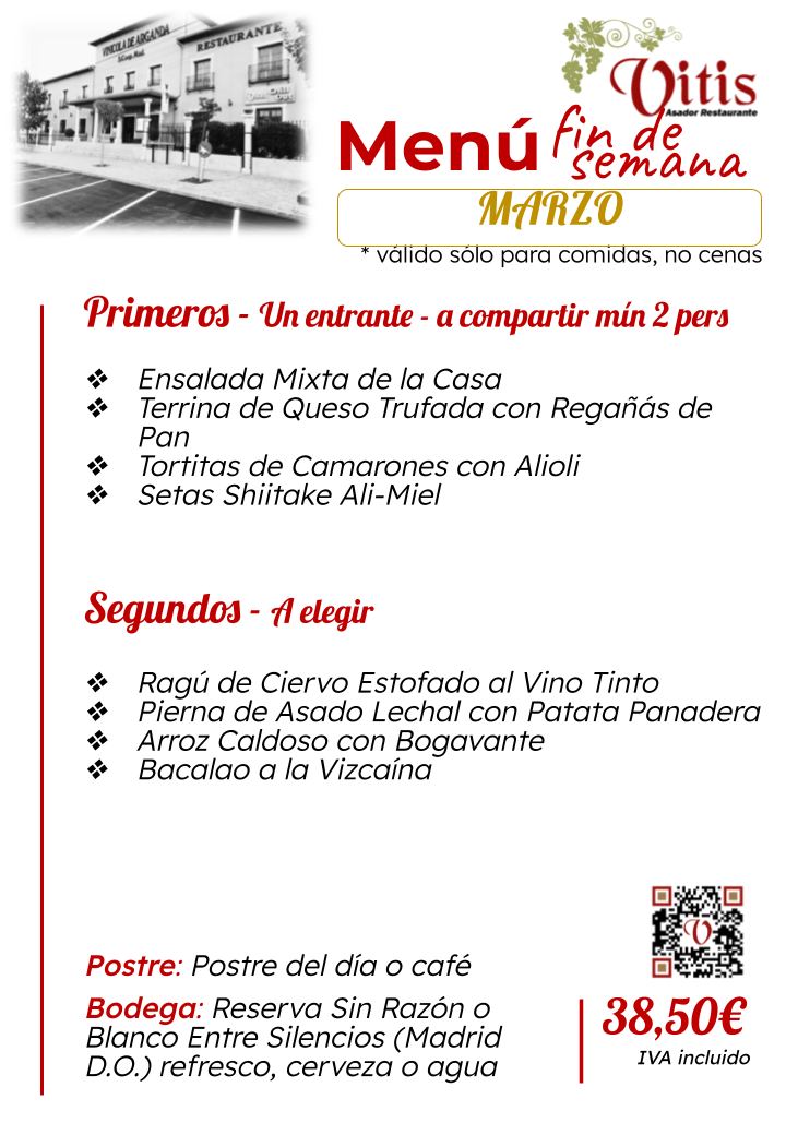 menu degustacion fin de semana arganda restaurante asador